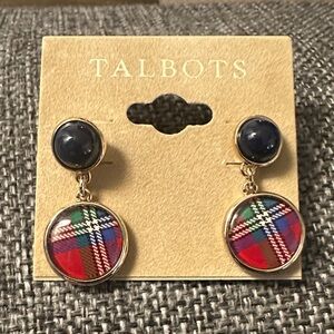 Talbots Red Green and Blue Plaid Earrings